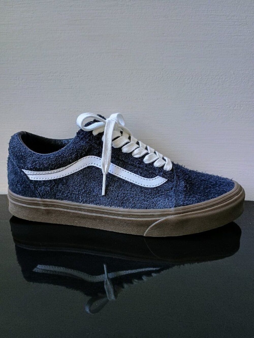 Vans Men's Old Skool Low-Top Hairy Suede Sneaker in Calm & Authority Dark Navy